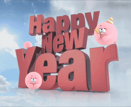 Happy New Year Bear Holding Ice Cream Cone GIF