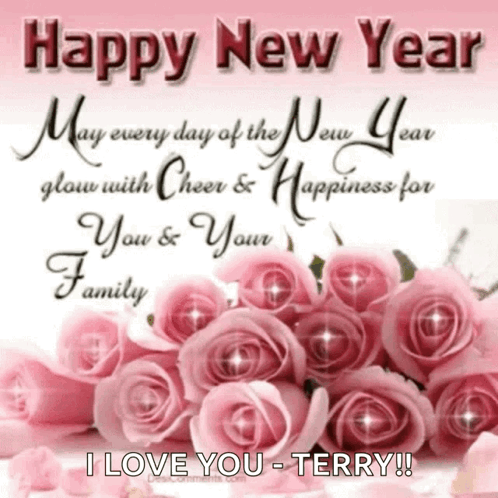 Happy New Year Bouquet Of Pink Roses I Love You Terry GIF