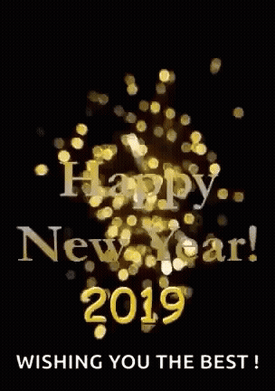 Happy New Year Card Black Gold Confetti GIF