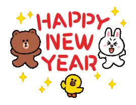 Happy New Year Card With Bear And Bunny Sticker