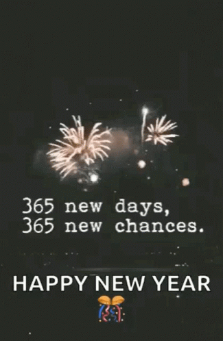 Happy New Year Card With Fireworks And 365 New Days 365 New Chances GIF