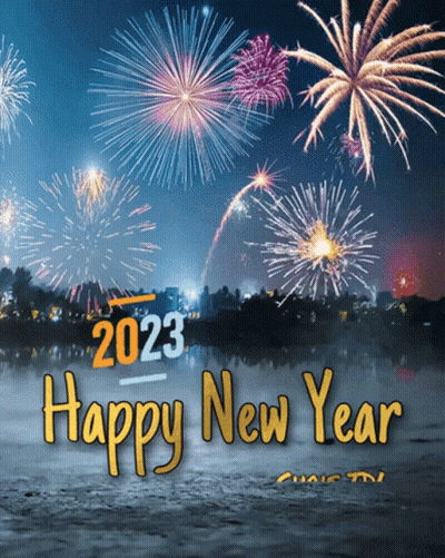 Happy New Year Card With Fireworks GIF