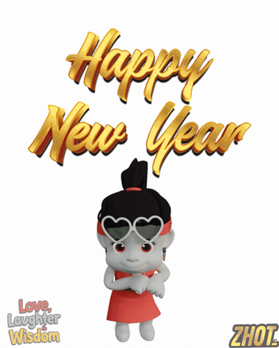 Happy New Year Card With Girl In Heart Sunglasses GIF