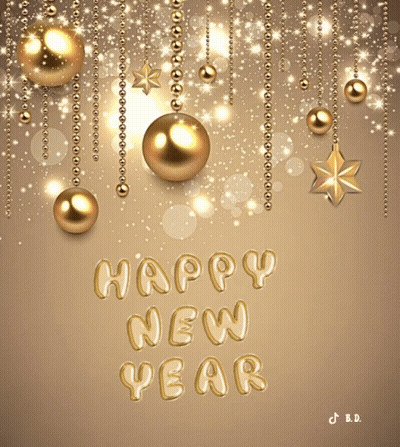 Happy New Year Card With Gold Decorations GIF