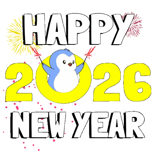 Happy New Year Card With Penguin And 2026 Sticker