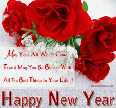 Happy New Year Card With Red Roses GIF
