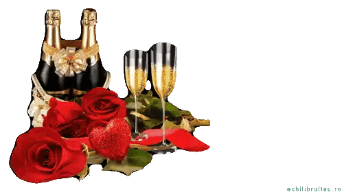 Happy New Year Card With Roses And Champagne Sticker