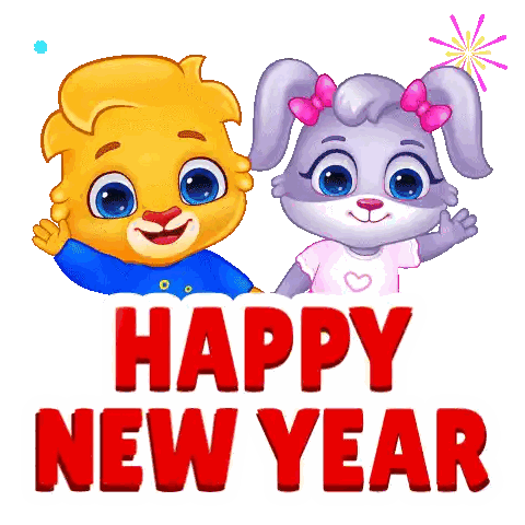 Happy New Year Card With Two Animals Sticker