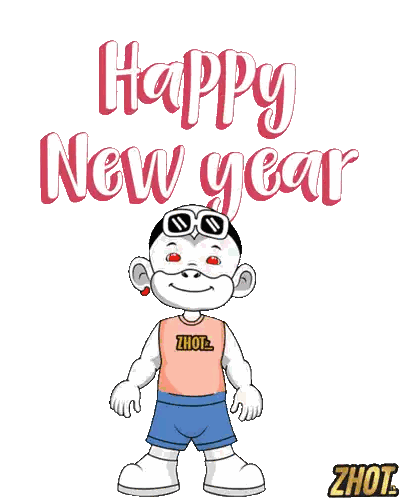 Happy New Year Cartoon Character With Sunglasses Sticker