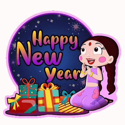 Happy New Year Cartoon Girl GIF
