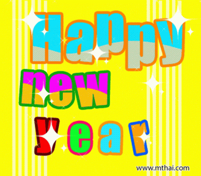 Happy New Year Colorful Letters On Yellow Background GIF
