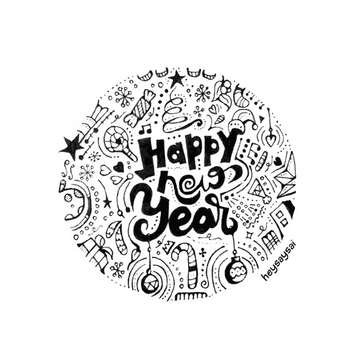 Happy New Year Doodle Circle Sticker