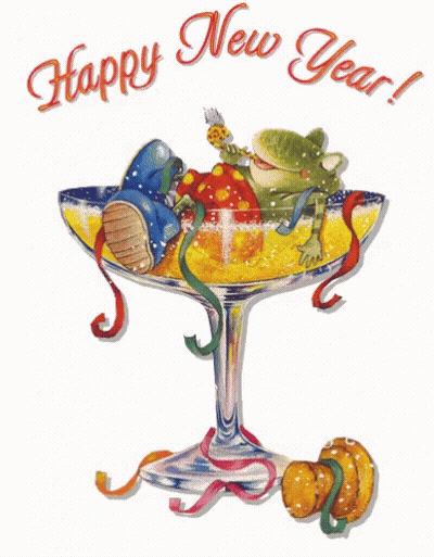Happy New Year Frog In A Glass GIF