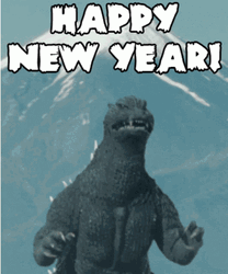 Happy New Year Funny Godzilla Roaring  GIF