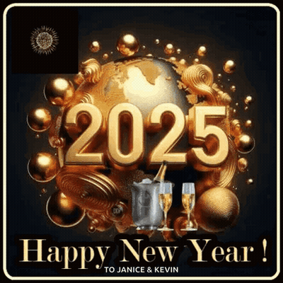 Happy New Year Globe And Champagne Glasses GIF