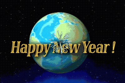 Happy New Year Globe Fireworks GIF