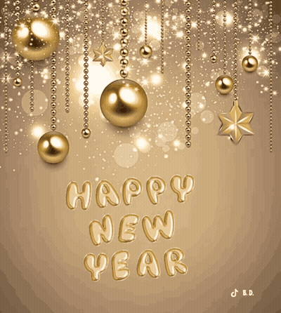 Happy New Year Greeting Card In Gold Letters GIF