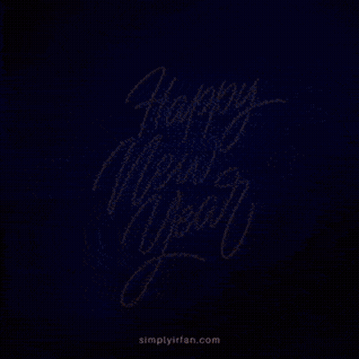 Happy New Year Greeting Card With Blue Fireworks GIF