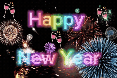Happy New Year Greeting Card with Fireworks