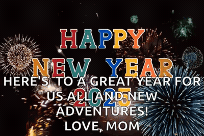 Happy New Year Greeting Card With Fireworks GIF