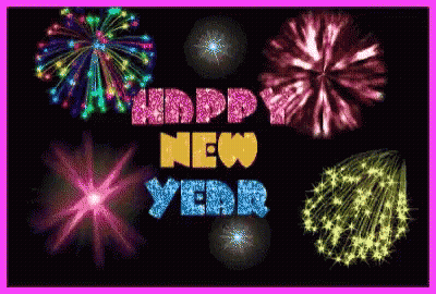 Happy New Year Greeting Card With Fireworks GIF