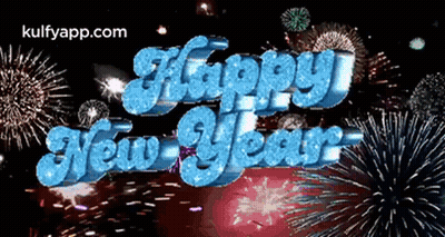 Happy New Year Greeting Card With Fireworks GIF
