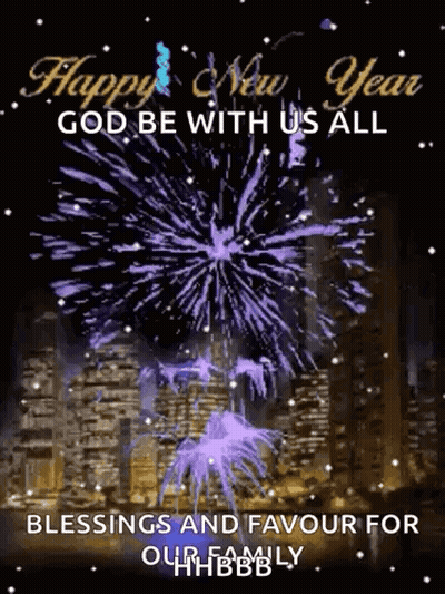 Happy New Year Greeting Card With Fireworks GIF