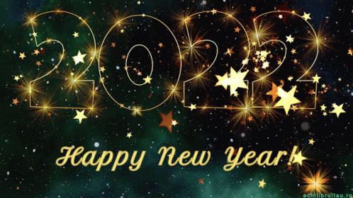 Happy New Year Greeting Card With Gold Stars And 2022 GIF