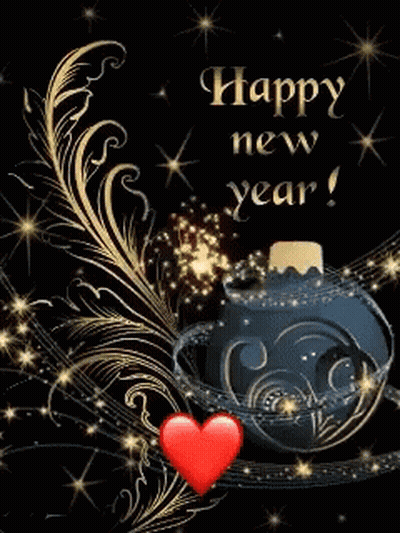 Happy New Year Greeting Card With Heart GIF