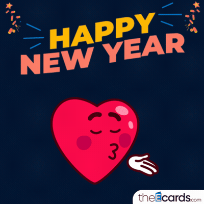 Happy New Year Greeting Card With Kissing Heart GIF
