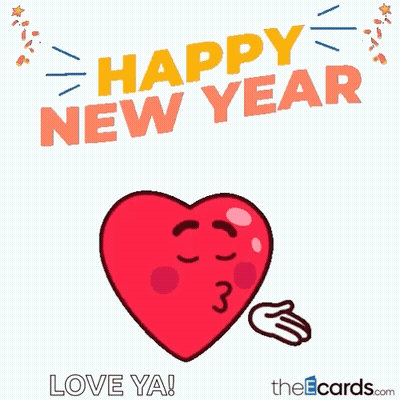 Happy New Year Greeting Card With Red Heart GIF