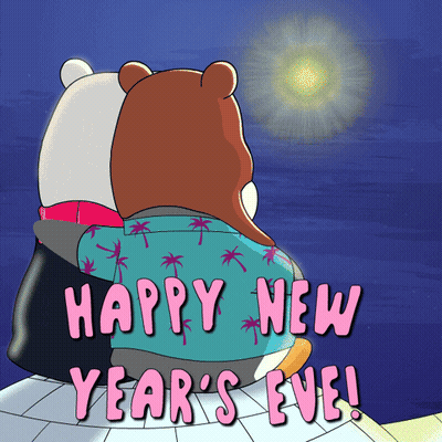 Happy New Year Greeting Card With Two Bears and Penguin