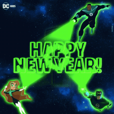 Happy New Year Greeting With Green Lanterns And Starfire GIF