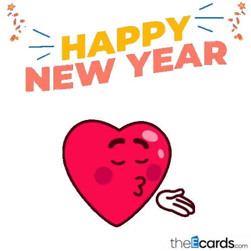 Happy New Year Heart Greeting Card Sticker