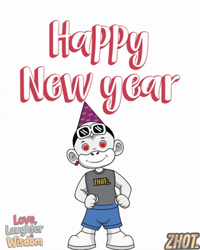 Happy New Year Monkey With Party Hat And Sunglasses GIF
