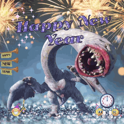 Happy New Year Monster Fireworks GIF