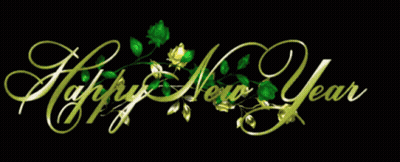Happy New Year On Black Background Surrounded By Roses GIF