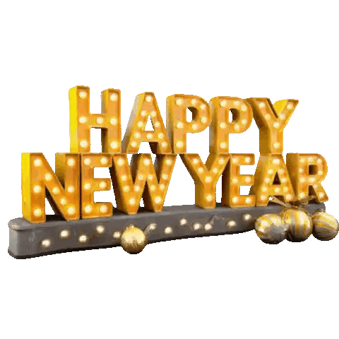 Happy New Year Sign With Balls And Pumpkins Sticker