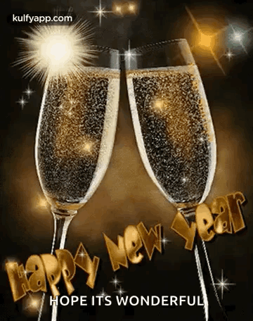 Happy New Year Two Glasses Of Champagne Toasting GIF