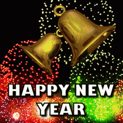 Happy New Years Ringing Bell Fireworks GIF