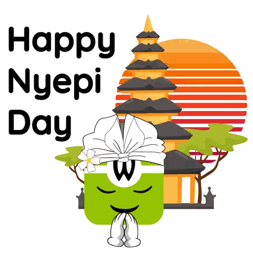 Happy Nyepi Day Poster With Green Character Sticker
