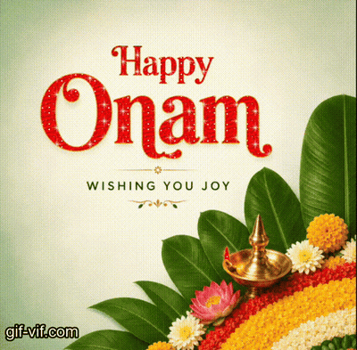 Happy Onam Wishing You Joy With Flowers And Leaves GIF