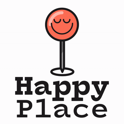 Happy Place Logo With Smiley Face On A Stick GIF