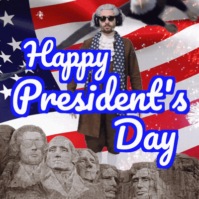 Happy President's Day Man In Wig And Sunglasses GIF