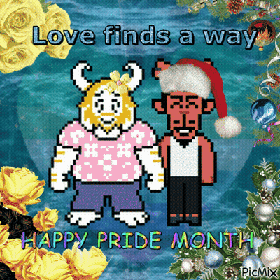 Happy Pride Month Greeting Card With Two Pixelated Characters GIF