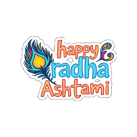 Happy Radha Ashtami Sticker With Peacock Feather Sticker