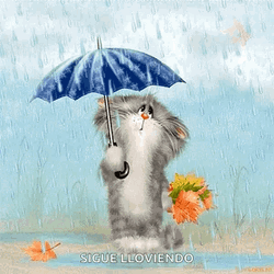 Happy Rainy Monday Cat Holding Umbrella GIF