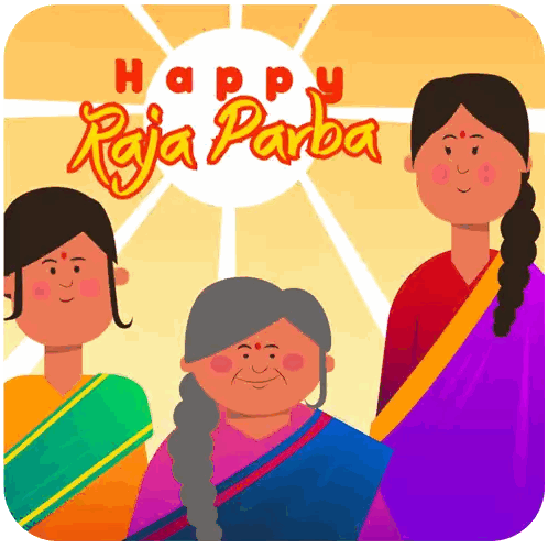 Happy Raja Parba Greeting Card With Women Sticker