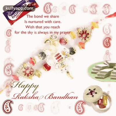 Happy Raksha Bandhan Greeting Card With Bracelet And Candy GIF