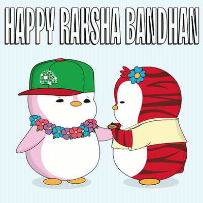 Happy Raksha Bandhan Greeting With Two Penguins GIF